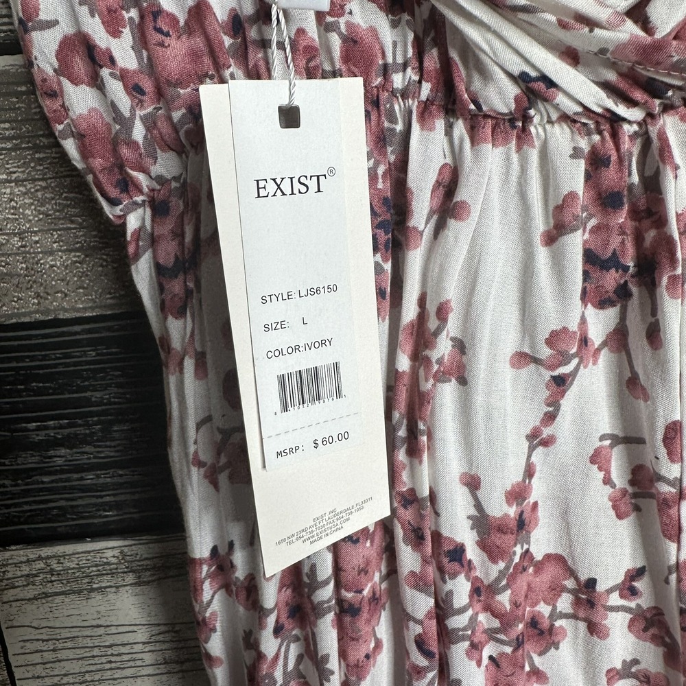 NEW Exist Jumpsuit Womens Size Large Ivory Floral Sleeveless Joggers Open Back - Picture 8 of 12